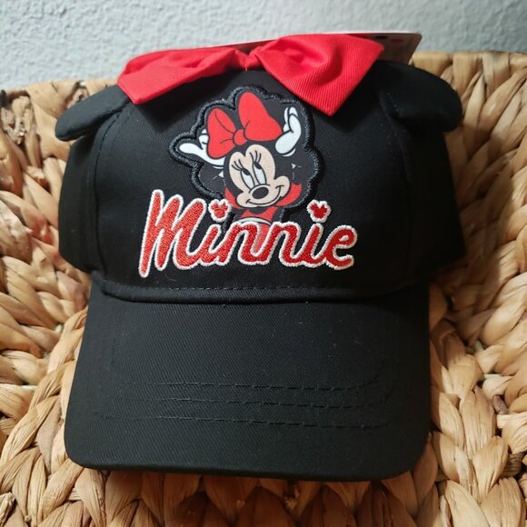 NEW Disney Minnie Mouse Hat Black Ears Black Bow Adjustable Girls Kids Baseball - Picture 3 of 7